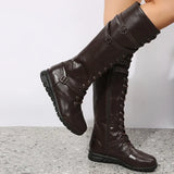 Boots for Women 2024 Combat Cowboy Knee High Long Leather Platform Shoes Black Gothic New Rock Punk Free