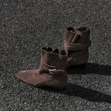 Retro Sleeve Two-Drain Square Head Short Boots Women 2025 New Belt Buckle Thick And Bundle Fashion