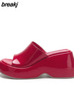 Platform Sandals For Women Wedge Slingback Fashion Metallic Glitter Open Toe Slipper Shoes Summer Casual Slip On