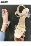 Heeled Sandals 2023 Summer Buckle Strap Female Shoe Black Girls Clear Gladiator New Fashion Block High Rhinestone