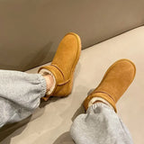 2023 New Winter Snow Boots Women's Leather Short Boots Flat Plush Cotton Shoes Fur Ankle Boot Female Booties Woman