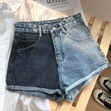 Summer New Women Splicing Denim Shorts Lady Slim Elastic Cuffs Wide Leg Pants Fashion High Waist Comfortable A-line