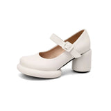 Strange Style Round High Heels Mary Jane Shoes Women Strap Buckle Platform Fashion Lychee Pattern Pumps Green Yellow White
