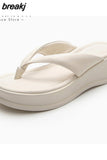 Size 34-40 Women Real Leather Slippers Platform Sandals High Heel Leisure Flip Flops Summer Flat Beach Shoes