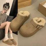 Breakj Shoes Platform And Velvet Head Half Slippers Women Wear 2024 New Winter Birken Wool Snowcotton