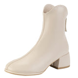 Heel Short Leg Boots Korean Version Rear Zipper Fashion Trend Leather Boots Large Size Sexy Martin Boots Temperament Fashion
