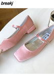 New Arrival Candy Color Style Sweet Buckle Mary Janes Shoes Women'S Shallow Mouth Casual Student Shoes Low Heels