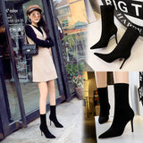 Breakj Fashion Simple Pedicure Women's Boots Thin Heel High Heel Suede Pointed Sexy Nightclub Show Skinny Ankle