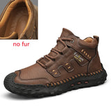 Men Hiking Shoes lace up plush Warm Walking Shoes Outdoor Non-slip high top Ankle Boots Winter Soft Sneakers men snow