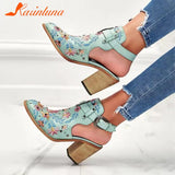 2023 New Dropship In Stock Summer Women Vintage Embroidery Floral Wood Block High Heeled Clog Slingback Sandals