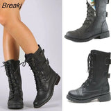 New Women's Boots Winter Lace-Up Leather Women Shoes High Heel Boots Autumn Platform Motorcycle