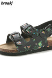 Summer Kids Beach Print Cork Sandals for Girls Boys Children Outdoor Casual Non-slip Flat with Cute Slide