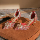 Sequin Crystal Wedding Shoes 2023 New Hollow Single Shoe Shallow Mouth Female Pointed Head Sexy Fashion