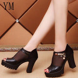 2020 Women Sandals Square High Heel Summer Shoes Woman Pumps Sexy Flower Net Hollow Peep toe Gladiator Sandals size