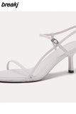 Size 34-43 Women Sandals Real Leather High Heels Summer Shoes For Women Rome Buckle Strap Sandalias Elegant