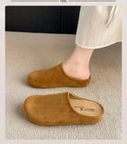 Breakj Flat Bottom Slippers 2025 New Velvet One-Legged Home Slippers Retro Casual Round Head Down With Slippers