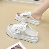 Breakj Summer New Half Slippers Female Wear Shoes Leisure A Foot Pedal Lazy Thin Bottom Small White Shoes Female