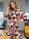 French Vintage Holiday Dress 2025 Summer New Fashion Design Smashed Flower With Long Sleeve Short