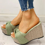 Bow Tied Slip On Leisure Platform Summer Sandals 2020 Wedges High Heels Women Shoes Woman Mules Flip