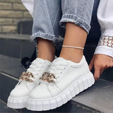 Comfortable Loafer Shoes 2021 New Platform Flat Vulcanized Shoes Metal Chain Casual Sneakers Ladies Shoes Black White