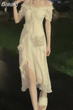 2 Piece Dress Set Woman Casual Long Sleeve Crop Tops + Elegant Solid Strap Midi Dress Party Korea Fashion Suit 2023