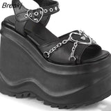 Sandals Women Wedge Heel Shoes Heart Chain High Heels Summer Peep Toe Pumps Thick Soled Beach Sandalias Zapatos