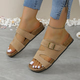 Breakj Large Imitation Cork Bottom Belt Buckle A Word Slippers Women Wear Hollow Thick Bottom Beach Cool