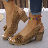 Breakj Coarse Sandals Spring Spring Summer New Hollow Fish Mouth Flowers High Heel Roman Sandals