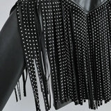 Autumn Winter Tassel Rivet Faux Leather short Jackets Women Loose Moto Bike Soft PU Leather Coat Single Breasted