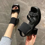 Breakj Sandals Women With The Spring And Summer Of 2025 Waterproof Table T-Button One Word With Exposed Toe Coarse Heels Of Women's High