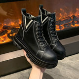 White Platform Boots Women 2021 Fashion Chunky Ankle Boots For Women Shoes Designer Punk PU Leather Combat Boots