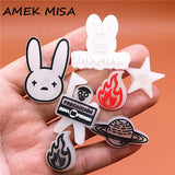 1pcs Cute Rabbit Shoe Charms Luminous Star Flame Planet Shoe Accessories Decoration Fit Croc Jibz Kids Party Gifts