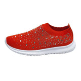 Shiny Crystal Knitted Sneakers for Women Plus Size Light Slip on Flats Shoes Woman Casual Soft Bottom Sock Shoes