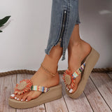 Women's Fashion Trend Linen Sunflower Non-slip Wear Comfortable Soft Sole Flat Flip-flops Slippers