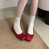 Breakj New Square-Headed Flat Shoes Bow Ballet Ballet Princess Wind Pure Color Sweet Single Shoes