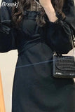 Lace Vintage Dress Women Fashion Puffer Sleeve Elegant One Piece Dress Korean 2023 Spring High Street Slim Midi Dress