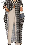 Fashion Streetwear Women V Neck Long Tops+Pants Two Piece Sets Female Printing Matching 2pcs Outfits Casual