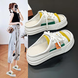 Breakj Summer New Half Slippers Female Wear Shoes Leisure A Foot Pedal Lazy Thin Bottom Small White Shoes Female