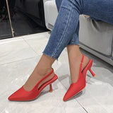 Summer New Women's Sandals Closed Toe Green Single Shoes With Thin Heel Mid-heeled Fashion Hollow Pointed Toe Women