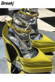 Women High Heel Shoes Platform Sandals Pointed Toe Woman Silk Pumps Sexy Rhinestone Buckle Chunky Heel Wedding Shoes