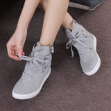 2018 HOT Autumn Women Boots Casual Canvas Shoes Woman Flats Solid Ankle Boots Black and Grey Platform Shoes Woman