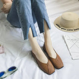 Spring New Korean Version Of Square Head Flat Single Shoes Female Harajuku Students Doudou Shoes Shallow Lazy