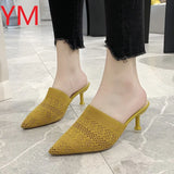 2020 Women Sandals Summer Shoes Party Pointed High Heel Stiletto Flat Casual Heels Gladiator Stretch Fabric Shallow Sandal