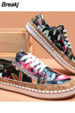 Women Sneakers Elegant Floral Printed Lace Up Flat Shoes Student Spring Casual Shoes Women Vulcanized Shoes Zapatillas