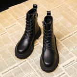 New Autumn Boots Women's Shoes Woman Fashion Round Toe Leather Ankle Boots Winter Stretch Black Comfortable Short