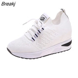 Women Sock Shoes Platform Sneakers Breathable Mesh Height-increasing Lace up Chunky Shoes Female Casual Flats Walking