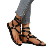 Breakj Foot Ring Strap Flat Sandals Women Wear Toe Metal Buckle Rivet Beach Cool