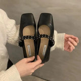 Breakj Jane Shoes Female 2024 Summer New Niche Design Sense Flat Bottom A Word Buckle Square Head Senior Sense Of Spring And Autumn Single