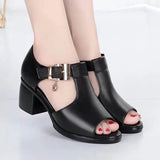 Breakj Sandals Women 2025 Summer New Roman Wind Fish Mouth Exposed Coarse Women's Shoes Middle-Year-Old Mother
