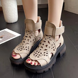 Fashion Women Platform Sandals Summer Hollow Fish Mouth Cool Boots Women Genuine Leather Thick High Heel Casual